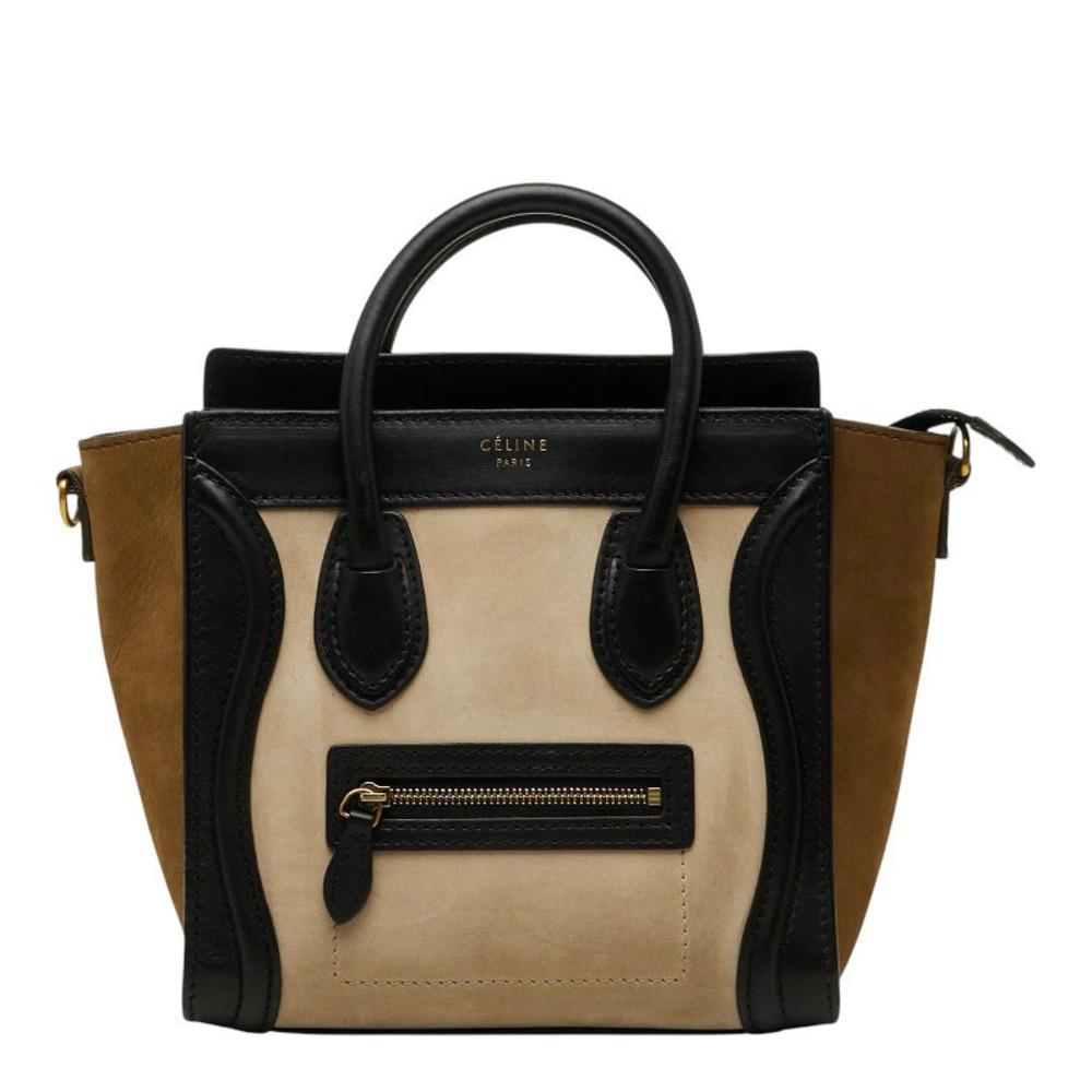 Celine Luggage Tote Shopper Handbag Black Multicolor Leather Suede